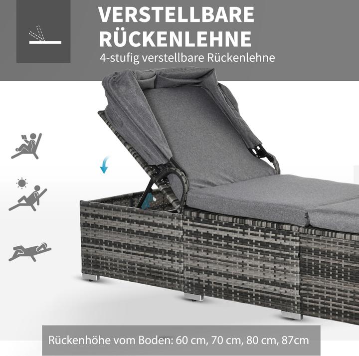 Image du produit Outsunny Transat en rotin avec toit solaire (195 cm)