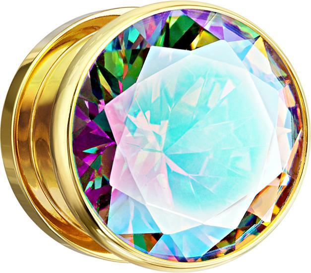 Immagine prodotto Star Piercing Flesh Plug placcato oro con grande cristallo multicolore (senza ottone, Acciaio chirurgico 316L)