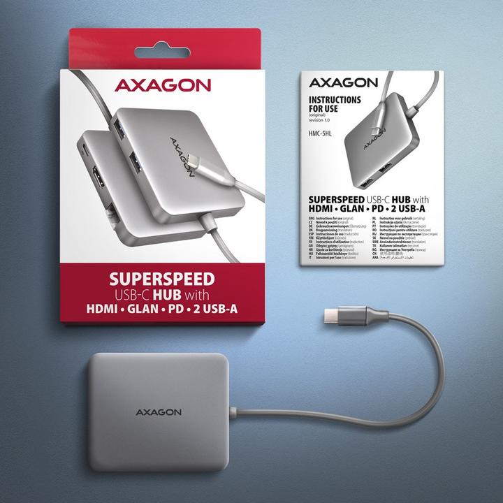 Produktbild Axagon HMC-5HL 2xUSB-A 4K HDMI GLAN PD100W USB-C (USB-C, 4 Ports)