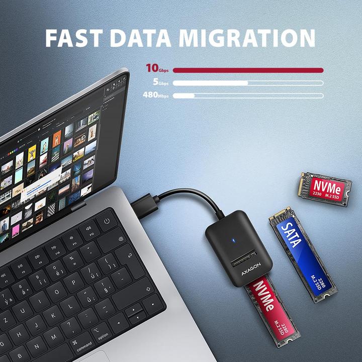 Actual product image Axagon Other Computer Accessory ADM2-AM USB-A 10Gbps - M.2 NVMe&SATA SSD adapter, 10cm USB-A (M.2)