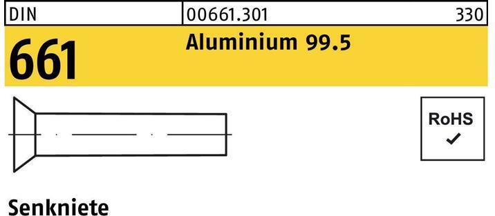 Immagine prodotto Rivetto svasato DIN 661 6 x 10 Alluminio 99,5