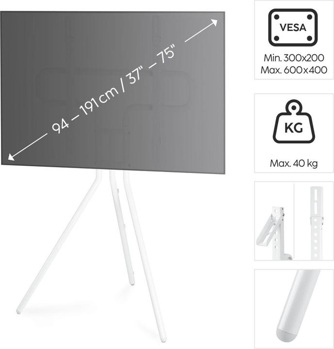Immagine prodotto Hama Supporto TV, cavalletto indipendente, regolabile in altezza, 191 cm (75") fino a 40 kg (75", 40 kg)
