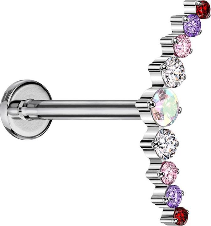 Produktbild Star Piercing Micro Threadless Labret silber gebogen silber neun runde Kristalle farbig (Titan G23, ohne Messing)