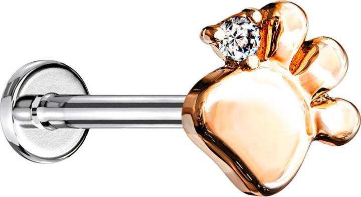 Produktbild Star Piercing Micro Threadless Labret silber Pfote rosegold Kristall silber (Chirurgenstahl 316L, Messing)