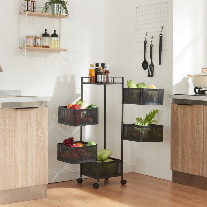 Produktbild En.Casa Rollwagen Sunndal mit 5 Ebenen 94,5x27x27cm Schwarz
