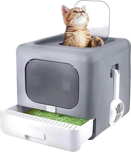 Actual product image Hermex XXL Cat Litter Box Hood Toilet with Lid and Strainer (Cat litter box closed)
