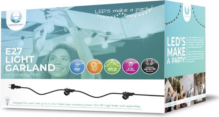 Produktbild Forever Light Lichtgirlande 12m 10 Schlitze E27 IP65 (1200 cm, Indoor, Outdoor)