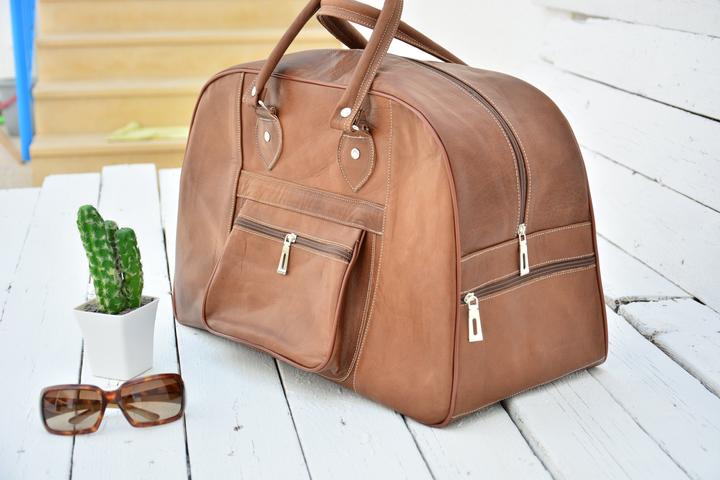 Actual product image Only-Bags.Store Men & Women Dark Brown Leather Travel Bag, Weekender Overnight Duffel Luggage Leather Handbag
