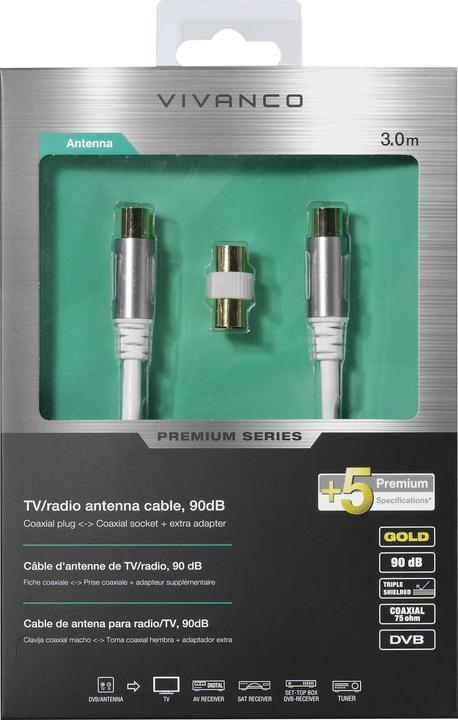 Immagine prodotto Vivanco Cavo antenna, 3m, 90dB Cavo antenna bianco, 3m, 90dB (90 dB, Cavi antenna)