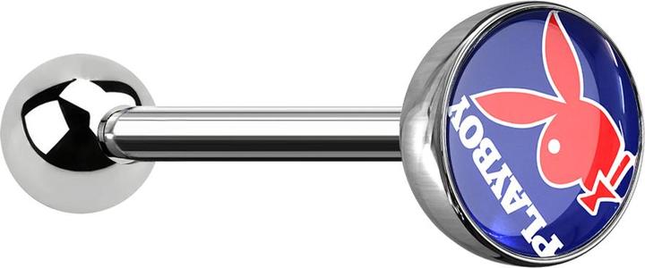 Star Piercing Barbell silber mit Kugel und Kugel Playboy Bunny blau (ohne Messing, Chirurgenstahl 316L)