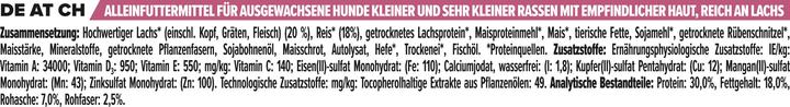 Nährwerte und Zutaten Pro Plan Sensitive Skin (Adult, 1 Stk., 3000 g)