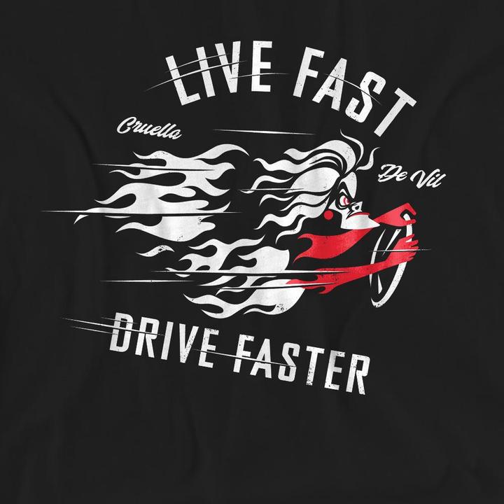 Actual product image Disney Villains Unisex Adult Live Fast, Drive Faster Cruella De Vil T-Shirt (S)
