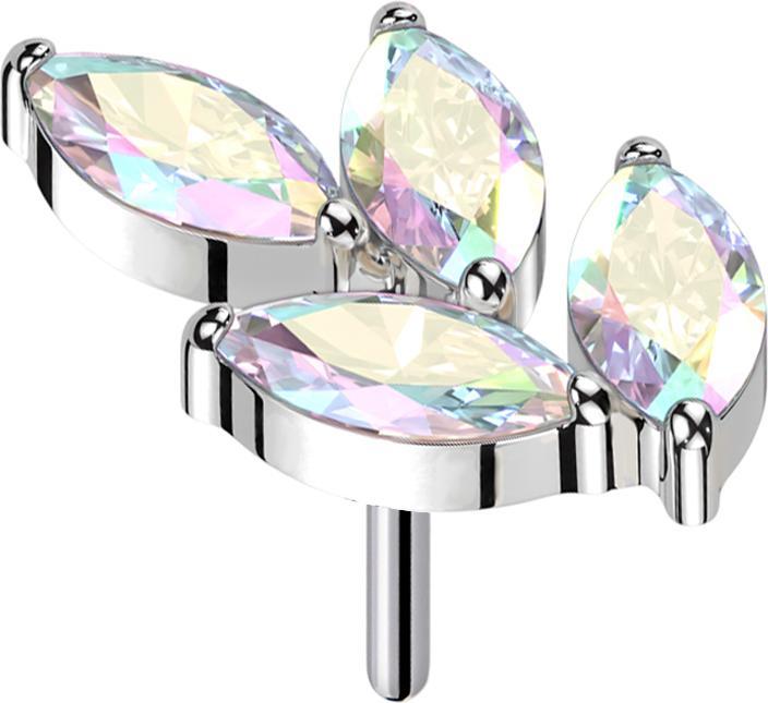 Produktbild Star Piercing Threadless Blatt silber vier Kristalle multicolor (Titan G23, ohne Messing)