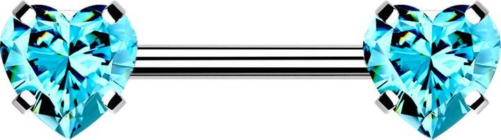 Star Piercing Threadless Barbell silber front mit Herz Kristall aqua gefasst (Chirurgenstahl 316L, ohne Messing)