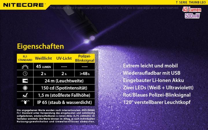 Produktbild Nitecore Thumb UV (7.40 cm, 45 lm)