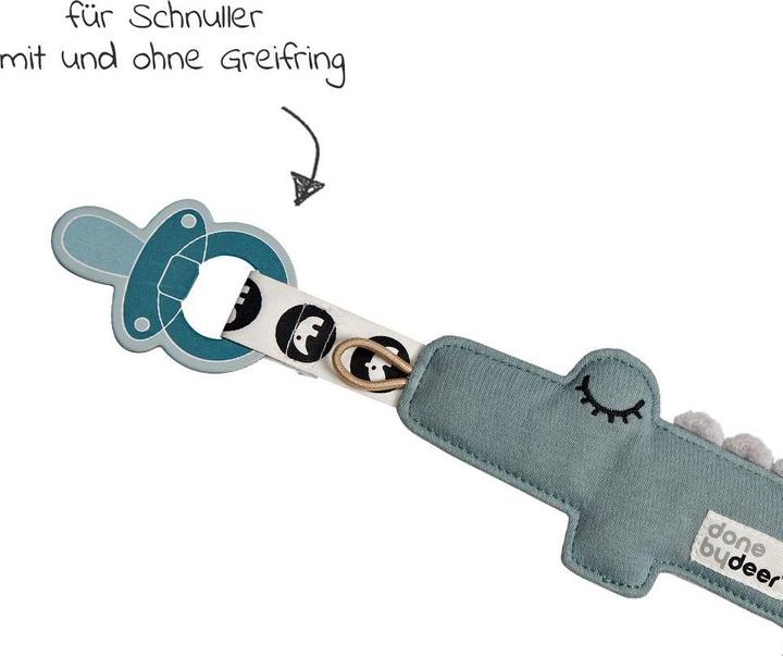 Actual product image Done by Deer Schnullerketten Mini-Kuscheltier mit Schnullerhalter - Croco - Blau (1 x)