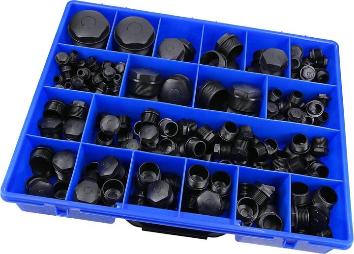 Produktbild Kalitec 220 Stück Sortimentskasten Blindstopfen schwarz M12-M50 I Würgenippel schwarz I Dichtstopfen