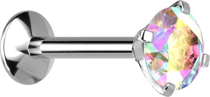 Star Piercing Micro Innengewinde Labret UFO silber mit Kristall multicolor gefasst (ohne Messing, Titan G23)