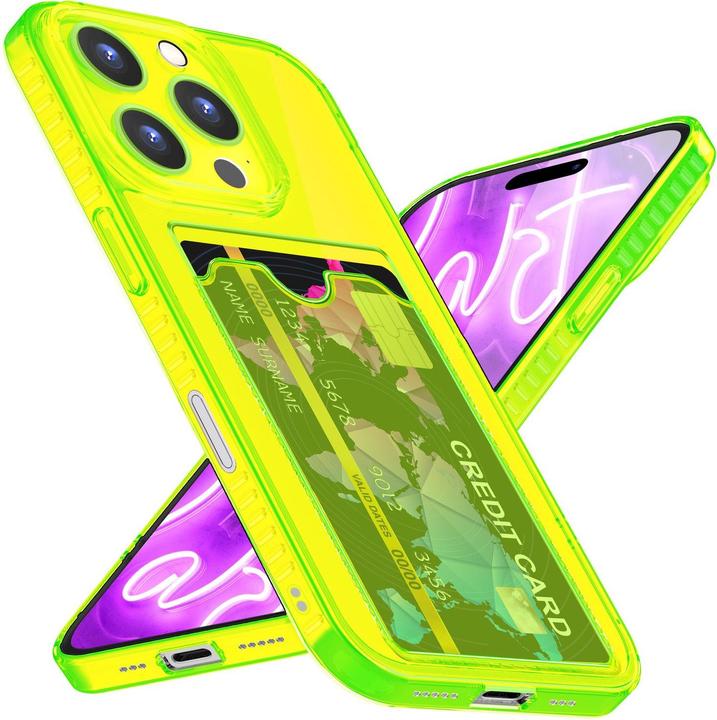 Produktbild Nalia Klar Transparente Neon Silikon Hülle Kartenhalter (Apple iPhone 16 Pro)
