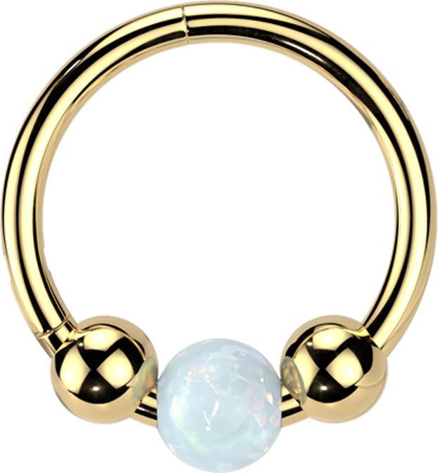 Produktbild Star Piercing Micro Segmentring klappbar vergoldet zwei Kugeln und Kugel Opal weiss (Titan G23, ohne Messing)
