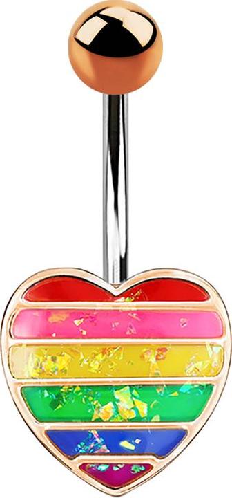 Image du produit Star Piercing Banane rose or coeur avec opale paillettes arc-en-ciel (Laiton, Acier chirurgical 316L)