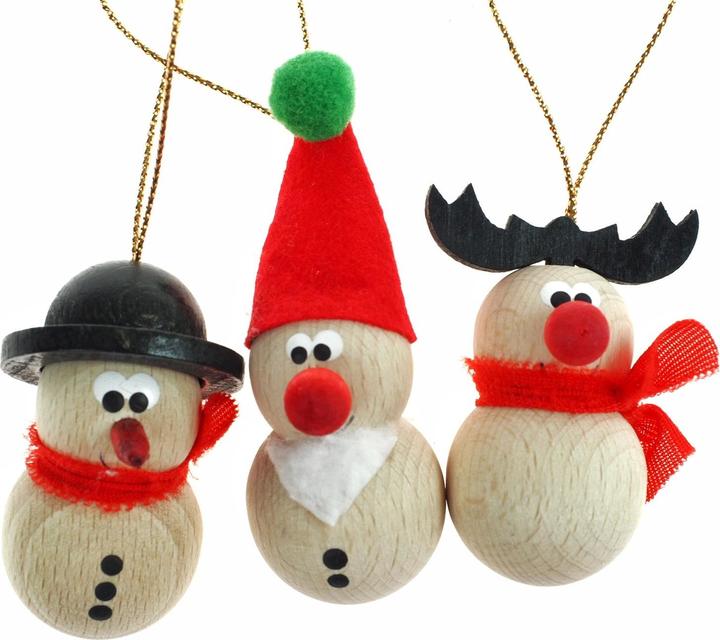 Image du produit Holzecke Set de suspensions décoratives, 3 pcs. Fabriqué en bois. Bonhomme de neige, Père Noël, renne