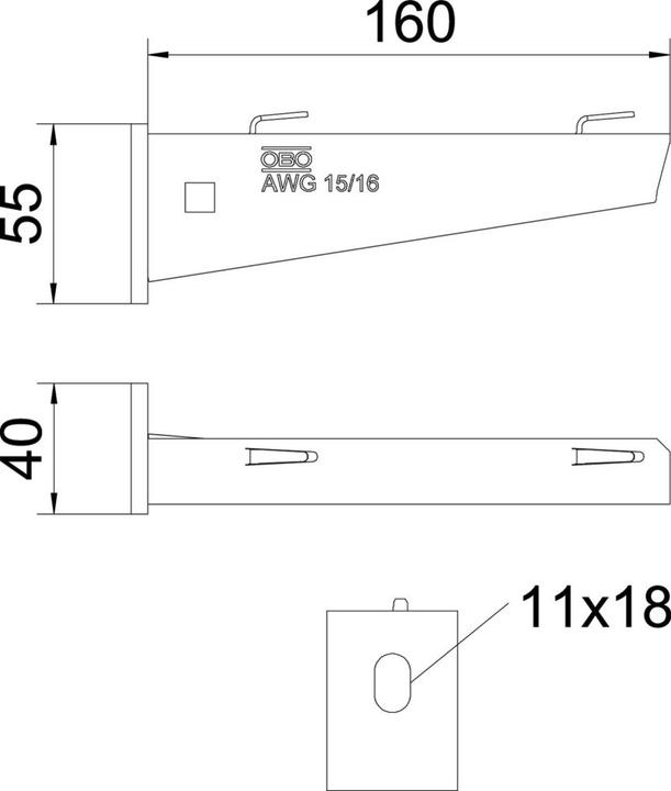 Produktbild OBO Bettermann OBO Wandhalter für Gitterbox 150 m, Höhe 55 mm, Länge 160 mm, feuerverzinkt