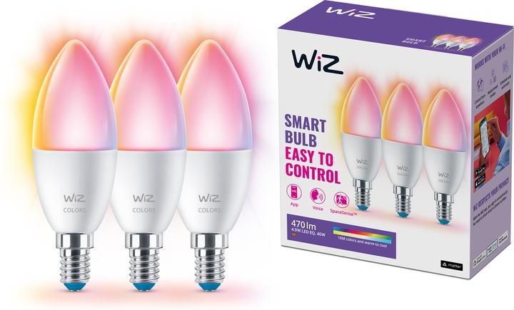 Actual product image WiZ 3 ampoules flamme 40 W C37 E14 (E14, 4.90 W, 470 lm, 3 x, F)