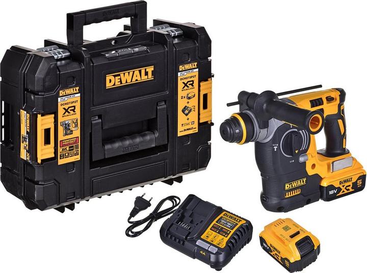 Actual product image DeWalt SDS-PLUS DRILLING HAMMER 18V 2.1J 2 x 5.0Ah XR LI-ION SHORT HAMMER TSTAK DCH273P2T (Rechargeable battery operated)