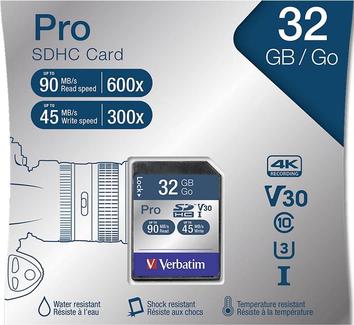 Image du produit Verbatim Carte SDHC Pro 32 Go Classe 10 UHS-I (32 Go, SDHC, U1, UHS-I)