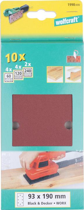 Produktbild wolfcraft wolfcraft 1 Haft-Schleifstr.-Set 10-tlg. 93x190mm (60, 120, 240)