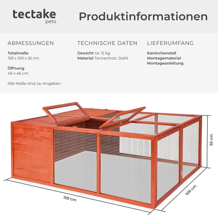 Actual product image tectake Rabbit Run Murphy - wooden, with covered section, roof opening, 159 x 109 x 55 cm