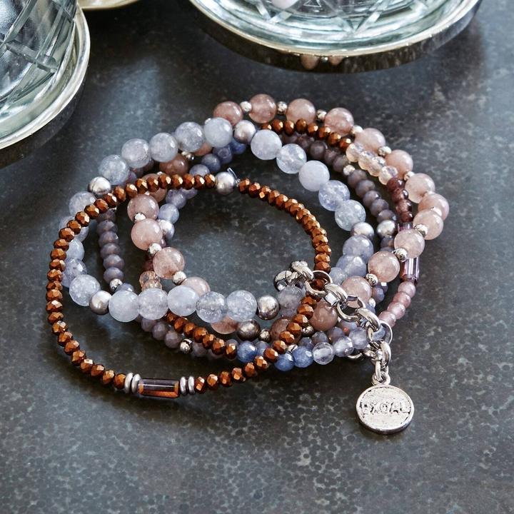 Immagine prodotto Loberon Bracciale Dea rosa/blu/marrone (8 cm, Perle di vetro, Giada, Ottone)