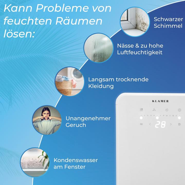 Image du produit KLAMER Déshumidificateur 12L (30 m², 12 l/24h)