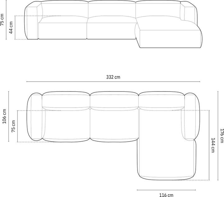 Image du produit Micadoni Canapé D'Angle Droit Modulaire, "Martina", 3 Places, 332x176x75 Fabriqué en Europe (Canapé d'angle)