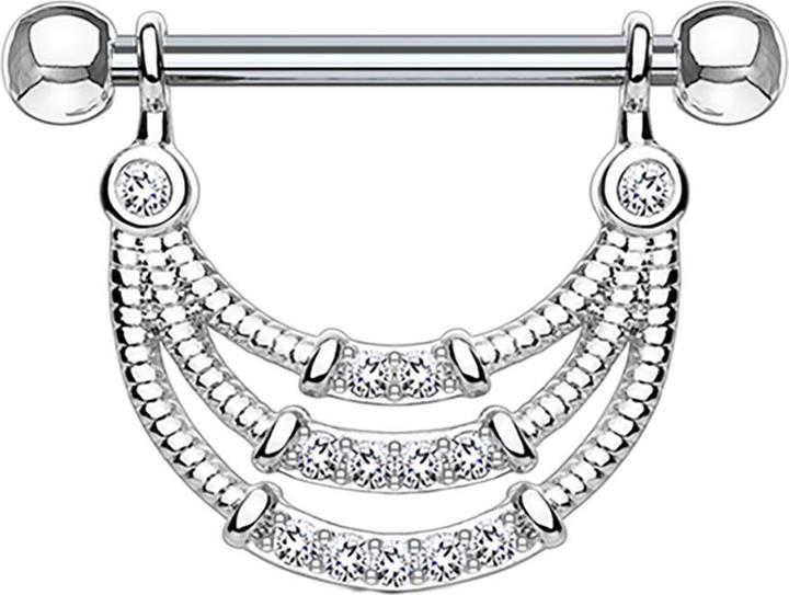 Immagine prodotto Star Piercing Barbell silber drei halbbögen und Kristallen (senza ottone, Acciaio chirurgico 316L)