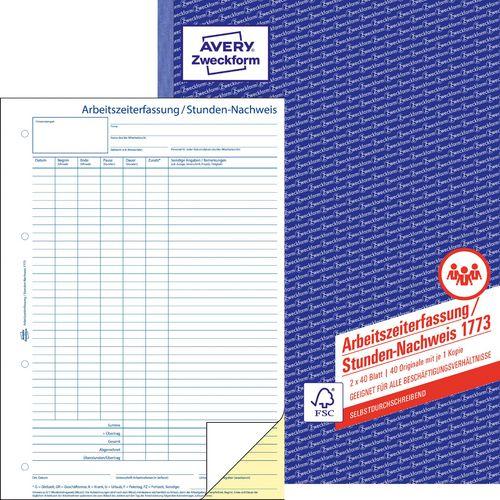 Actual product image Avery Recording of working time / proof of hours (40 x)