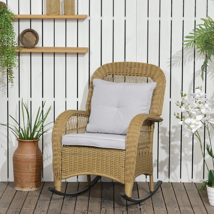 Immagine prodotto Outsunny Sedia a dondolo in rattan con cuscino di seduta