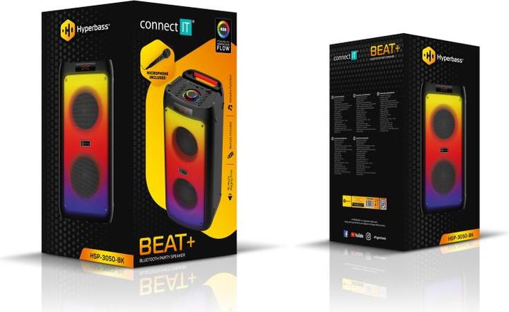 Produktbild Connect IT Hyperbass BEAT+ bluetooth party reproduktor,2x30W,BT,USB,MicroSD,mikrofon,DO,ČERNÝ (10 h, Stromversorgung über USB)