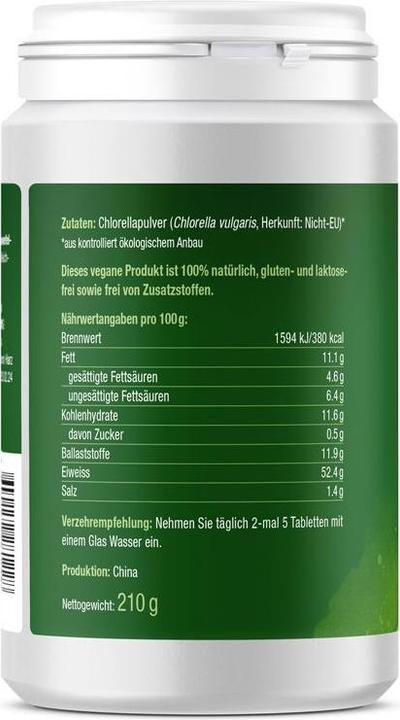 Valori nutrizionali e ingredienti Effective Nature Clorella organica ad alto dosaggio (420 Pezzo/i, Pillole, 210 g)