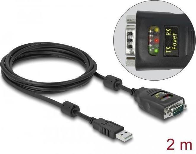 Produktbild Delock Adapter USB 2.0 Typ-A zu Seriell RS-232 D-Sub 9 Pin 2,5 kV Galvanische Isolation 2 m (2 m, Industriekabel)