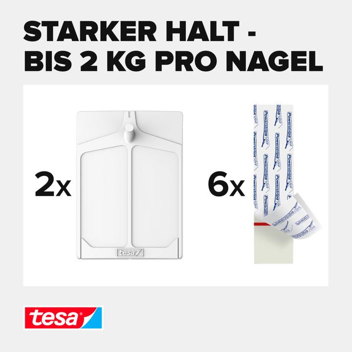 Image du produit tesa Clou adhésif pour papier peint & plâtre, 2kg de tenue, détachable sans trace & réutilisable, 2 clous