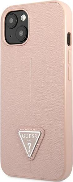 Actual product image Guess GUHCP13SPSATLP iPhone 13 mini 5.4 inch Pink/Pink Hard Case SaffianoTriangle Logo (Apple iPhone 13 mini)