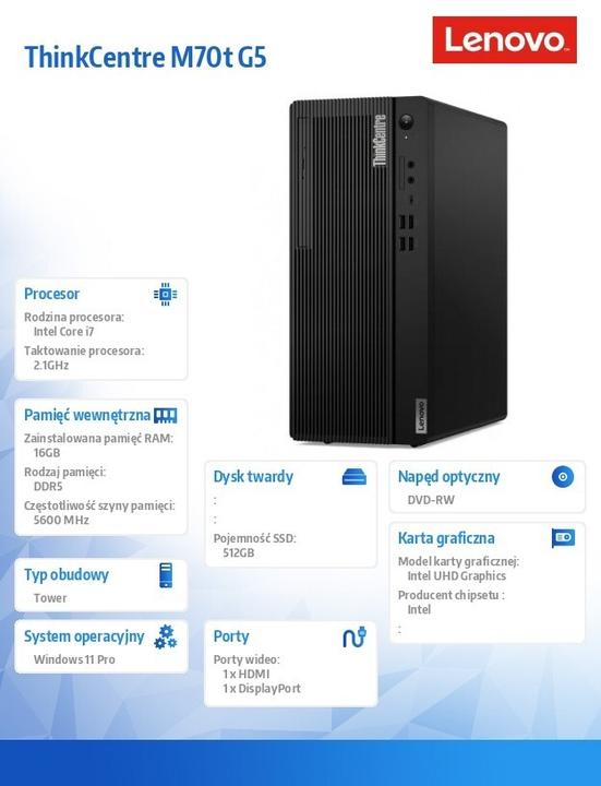 Actual product image Lenovo ThinkCentre M70t Gen 5 (Intel Core i7-14700, 16 GB, 512 GB, UHD Graphics 770)