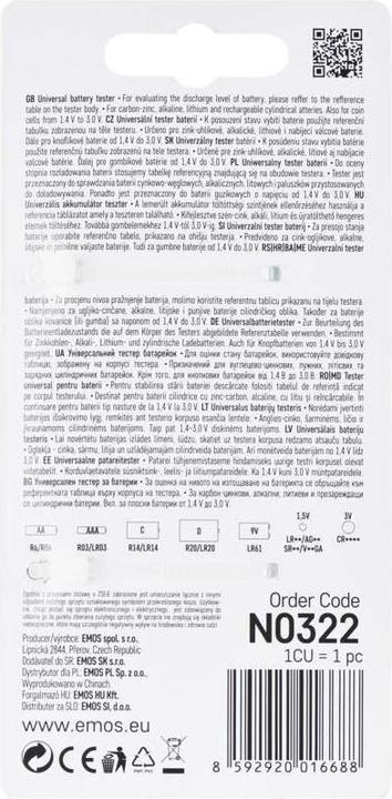 Nährwerte und Zutaten Emos Batterieprüfgerät AA, AAA, C, D, 9V, Knopfzellen