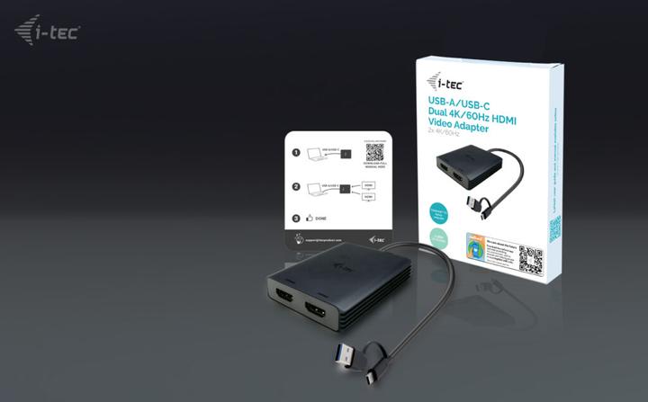 Actual product image i-tec USB-A/USB-C Dual 4K HDMI Video Adapter 2x 4K HDMI Display Adapter with DisplayLink Chip 6950 (HDMI, 27 cm)