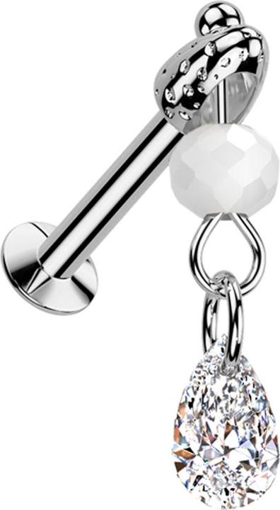 Star Piercing Micro Threadless UFO Labret silber mit Cone silber Anhänger Glaskugel Kristall silber (Chirurgenstahl 316L, Messing)