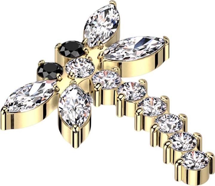 Produktbild Star Piercing Dermal Anchor Libelle vergoldet Kristalle silber (ohne Messing, Titan G23)