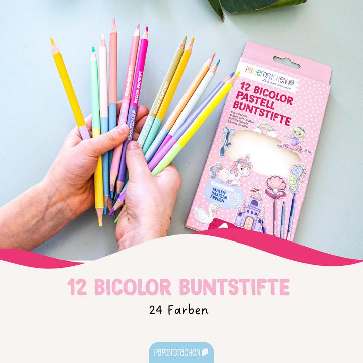 Image du produit Papierdrachen 12 Bicolor Buntstifte pastell (12 x)