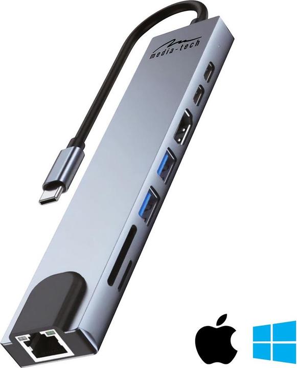 Productafbeelding Media-Tech USB HUB 8 IN 1 GIGA LAN HUB MT5046 (USB-C)